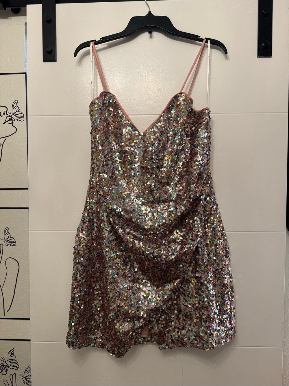 Lulu's Iridescent Pink Sequin Cowl Mini Dress